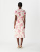 Robe midi &eacute;crue imprim&eacute; fleurs roses Femme-3