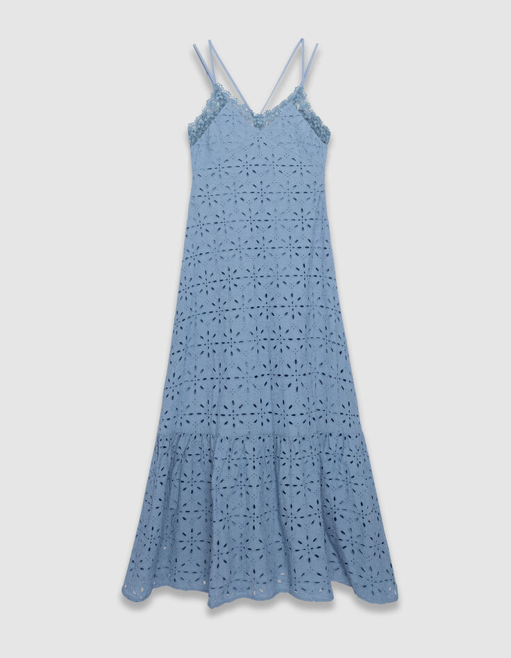 Blauwe lange jurk fijne schouderbandjes broderie anglaise-5 Blauwe lange jurk fijne schouderbandjes broderie anglaise-5