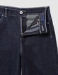 Marineblaue weite Mädchenjeans mit festem Revers-7