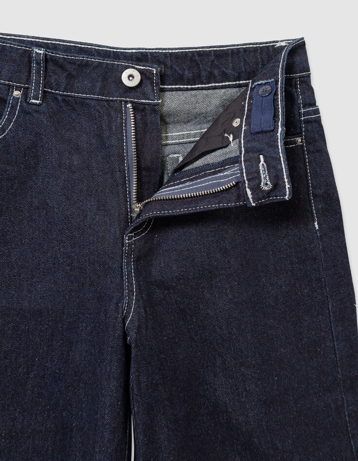 Marineblaue weite Mädchenjeans mit festem Revers-7