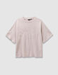 Camiseta beige algodón mensaje flocado terciopelo niño-1