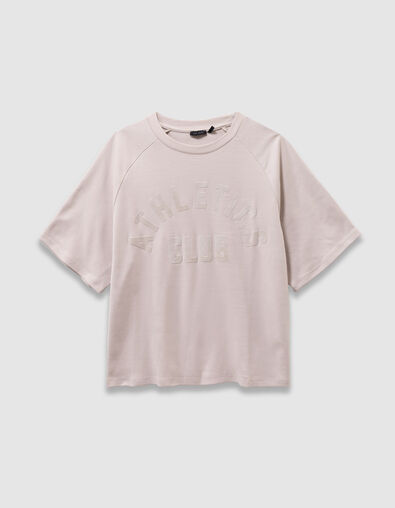 Camiseta beige algodón mensaje flocado terciopelo niño - IKKS
