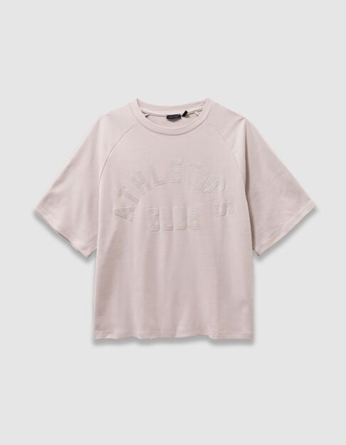 Camiseta beige algodón mensaje flocado terciopelo niño - IKKS