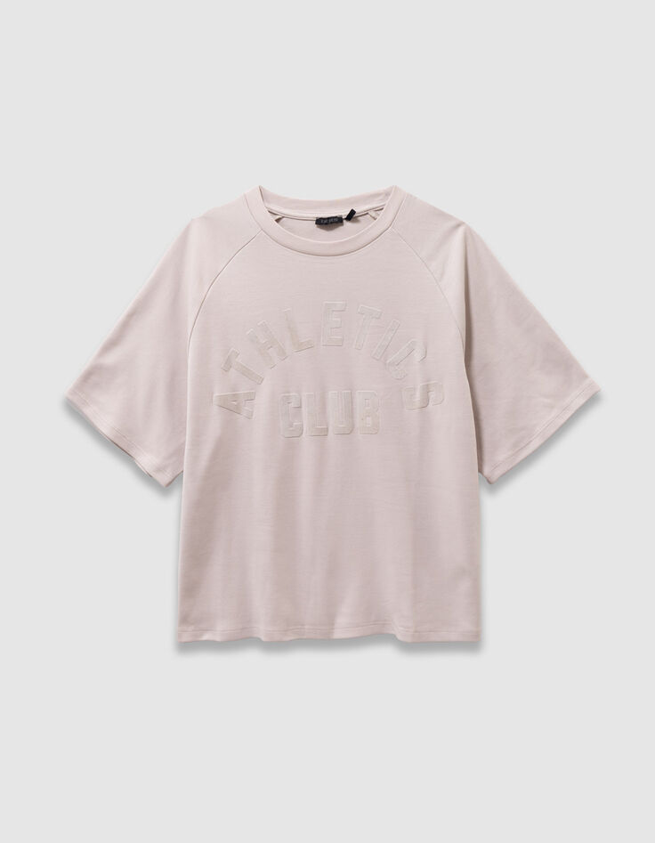 Camiseta beige algodón mensaje flocado terciopelo niño-1