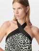 Robe dos-nu plissée grise polyester recyclé panthère Femme-4