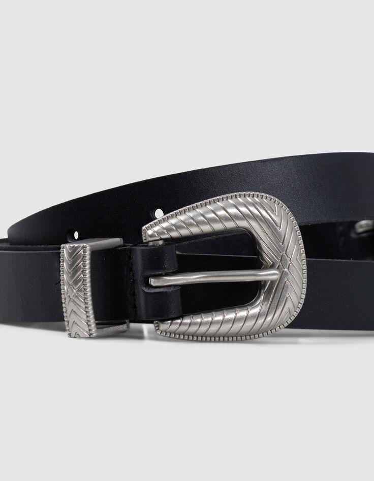 Ceinture robe noire cuir double boucle Femme-2
