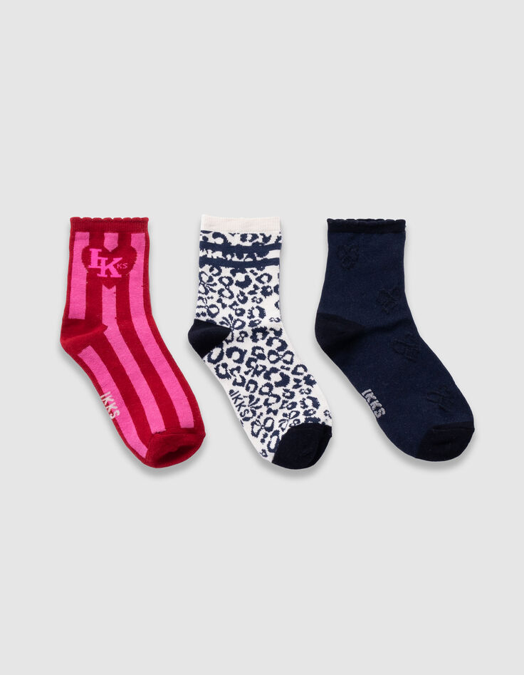 Mädchensocken in Marineblau, Cremeweiß und Rosa-1