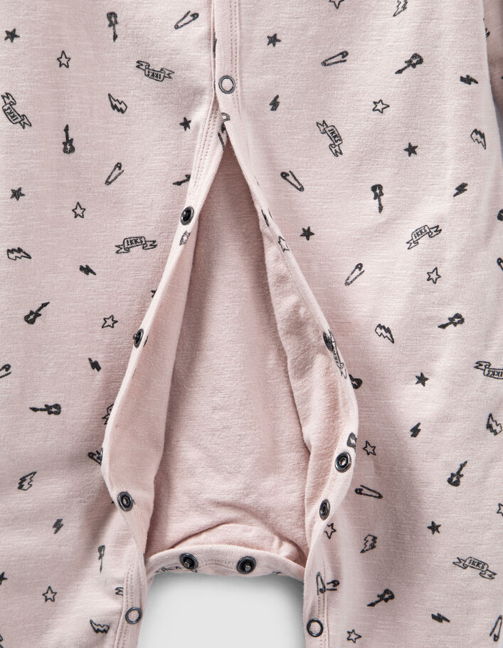 Baby’s light pink rock print organic cotton sleepsuit - IKKS