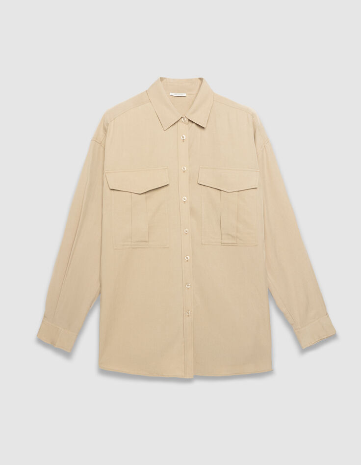 Chemise beige oversize avec maxi poches Femme-5