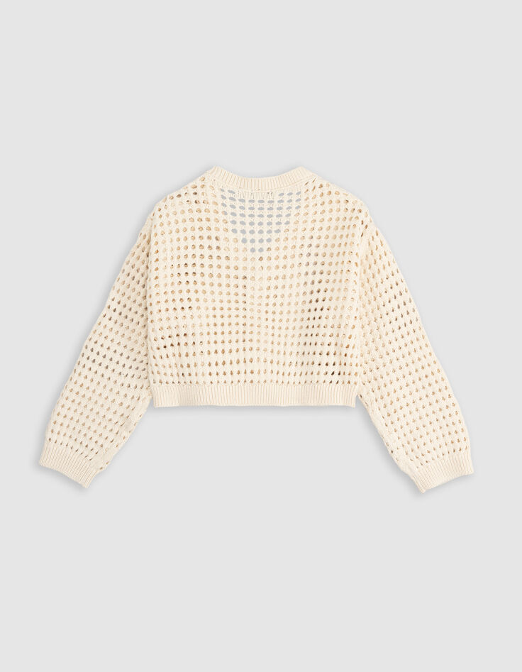 Cardigan écru coton bio tricot ajouré fille-4