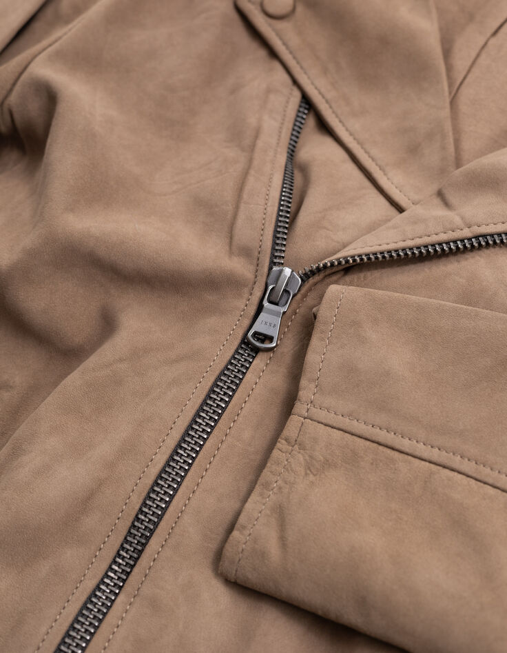 Cazadora biker de piel beige para hombre-9