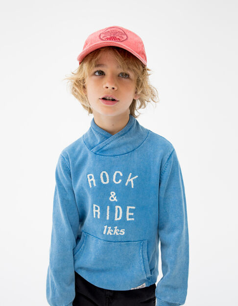 Boys’ bleach blue knit sweater with embroidered front