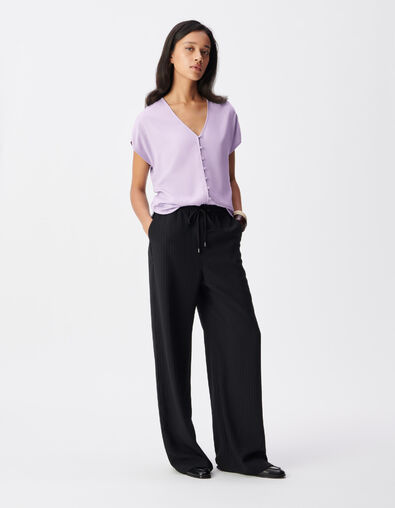 Dames Omkeerbare lila top met korte mouwen voor/achter - IKKS