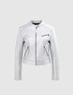 Women&rsquo;s silver leather zipped jacket-7