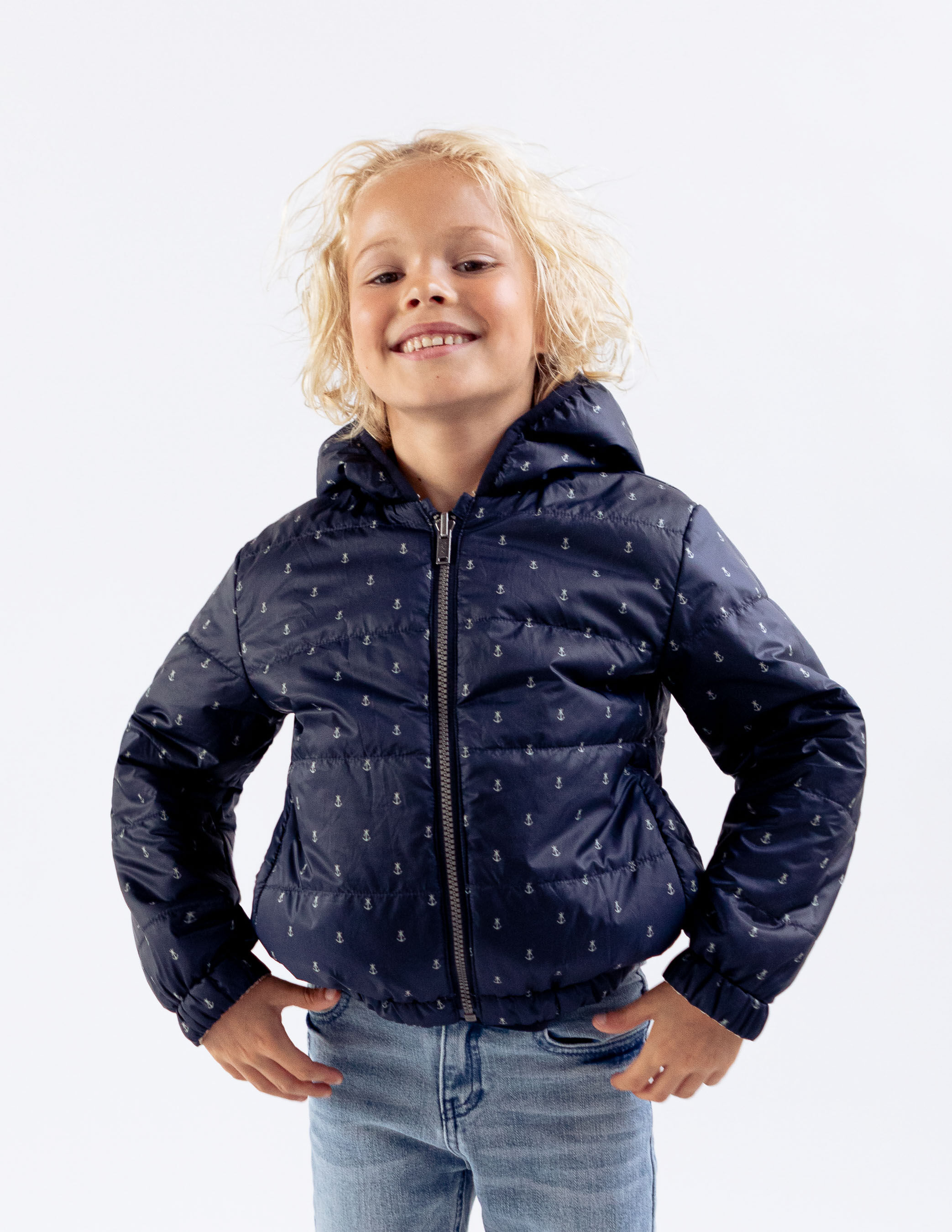Blouson reversible beige et marine imprime ancres garcon IKKS