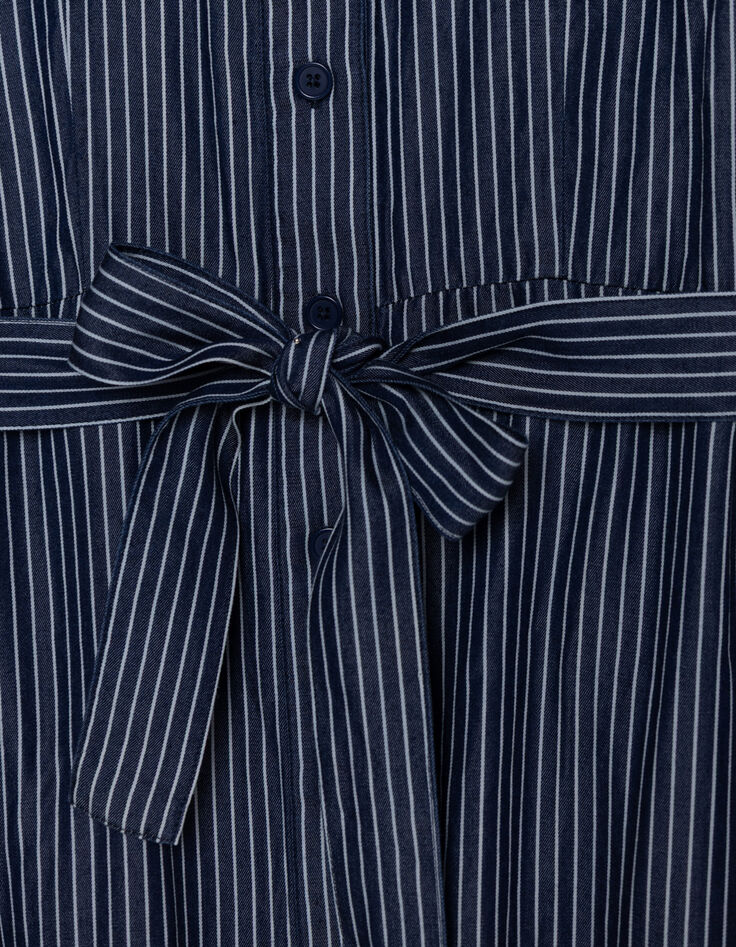 Robe chemise marine fines rayures blanches Femme-5