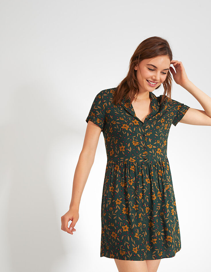 Robe vert pinegreen imprimé Fleurs Rock I.Code-1