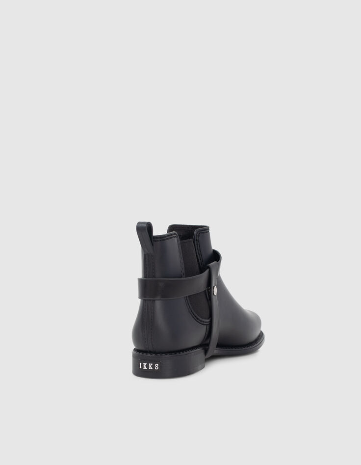 Schwarze Chelsea-Damengummistiefel mit Biker-Schnalle-3