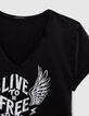 Zwart T-shirt opdruk gevleugelde tekst Dames-5