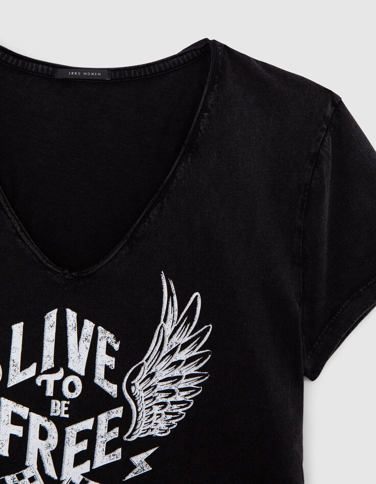 Zwart T-shirt opdruk gevleugelde tekst Dames-5