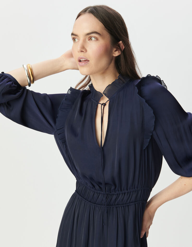 Women’s navy flowing dress with pleated ruffles-5
