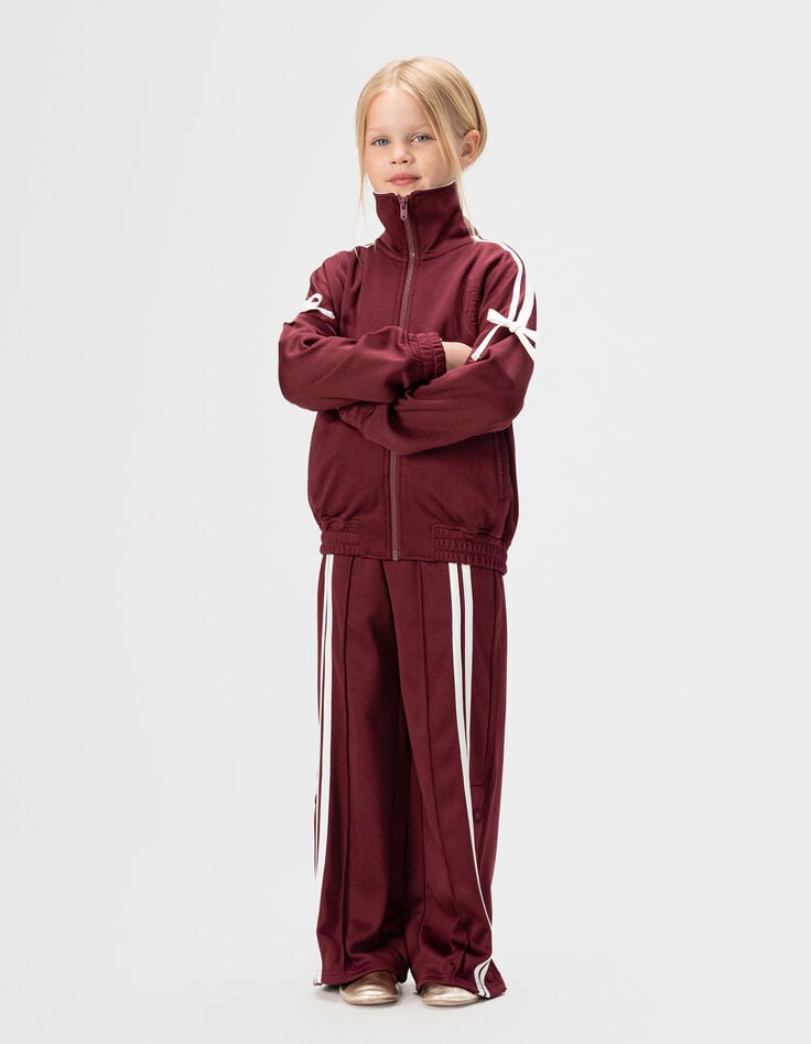 Cardigan zippé bordeaux noeuds écrus fille-2 Cardigan zippé bordeaux noeuds écrus fille-2
