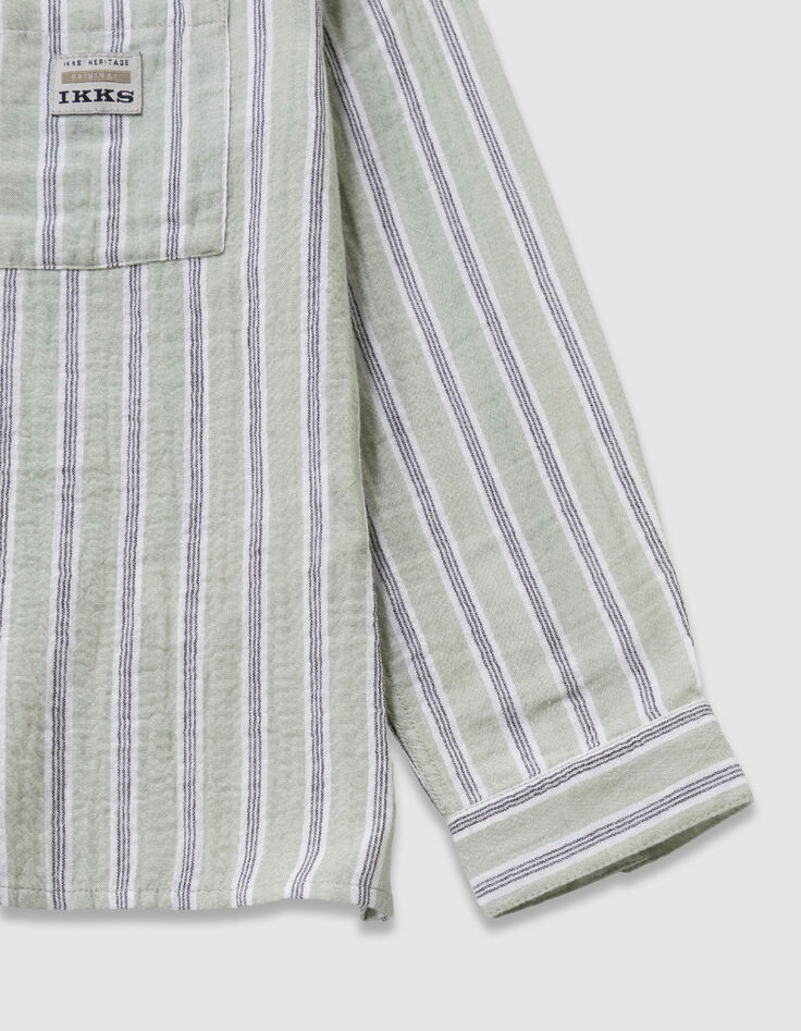 Boy's green striped pattern shirt-4