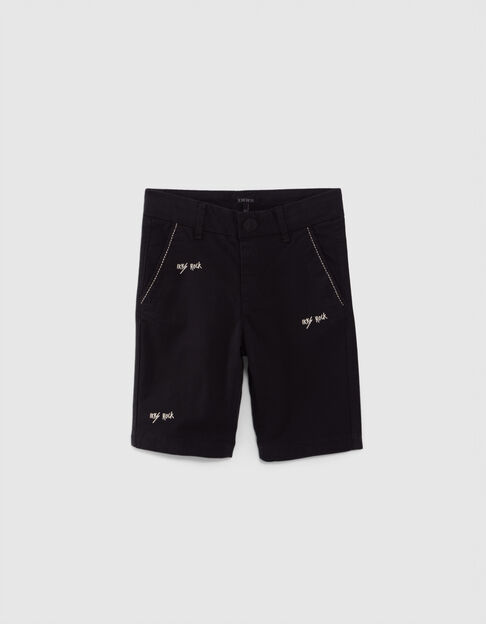 Boys' black chino shorts with saddle stitched pockets - IKKS