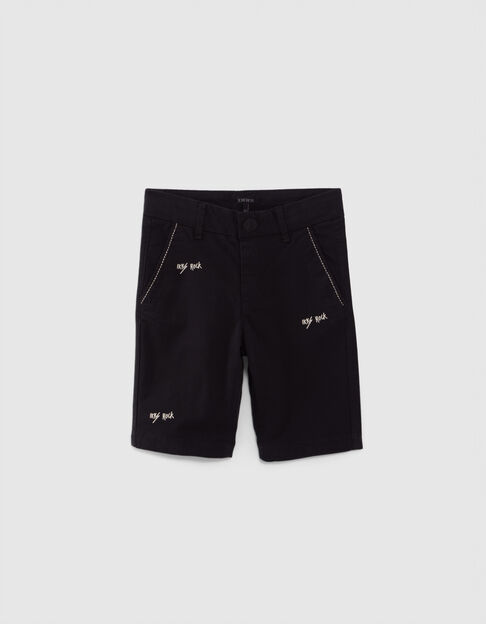 Schwarze CHINO-Jungen-Bermudas, Taschen mit Sattelstichen - IKKS