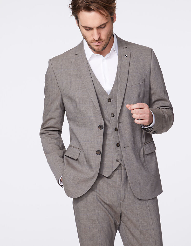 Men’s mink Prince of Wales check suit jacket -1