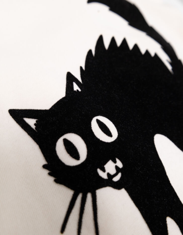 Boys’ white T-shirt with flocked velvet cat image-8