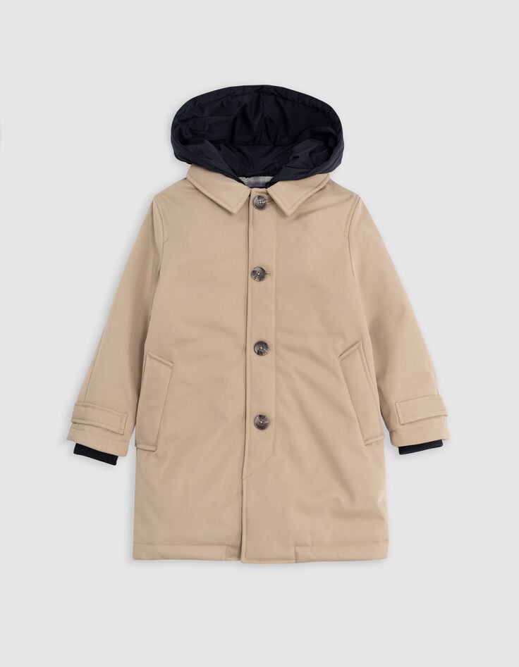 Trench beige avec parementure capuche garçon-1 Trench beige avec parementure capuche garçon-1