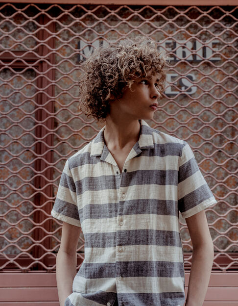 Chemise marine motif larges rayures garçon - IKKS