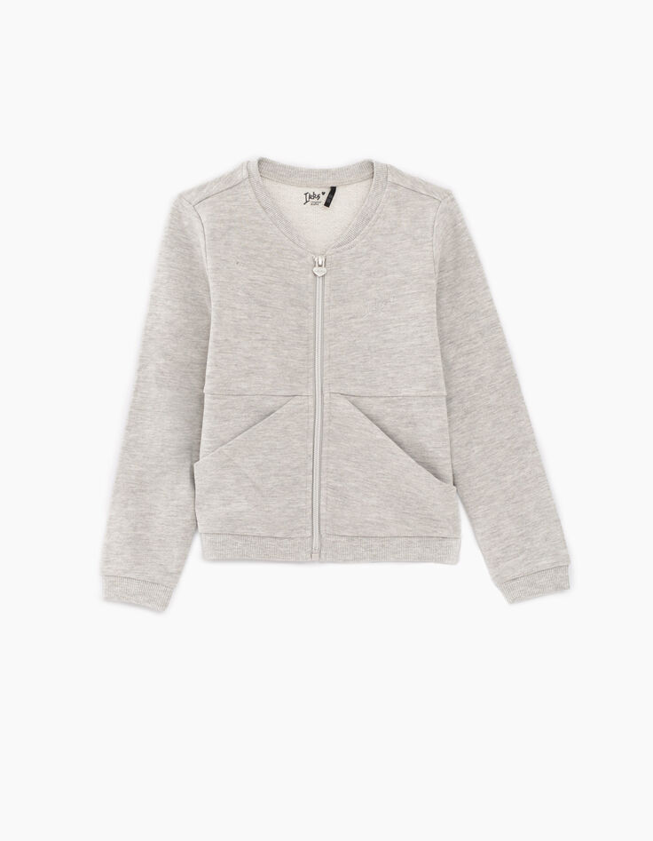 Girls’ medium grey marl Essential organic fabric cardigan-1 Girls’ medium grey marl Essential organic fabric cardigan-1