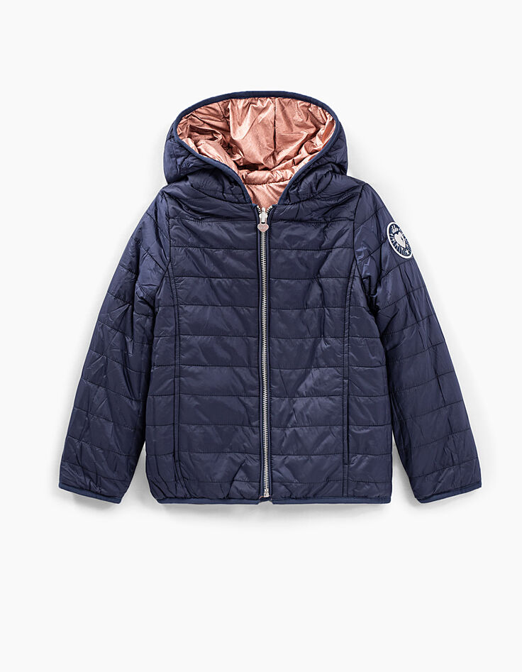 Girls' medium pink and navy reversible padded jacket-6