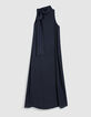 Women's navy long dress with fixed scarf-6