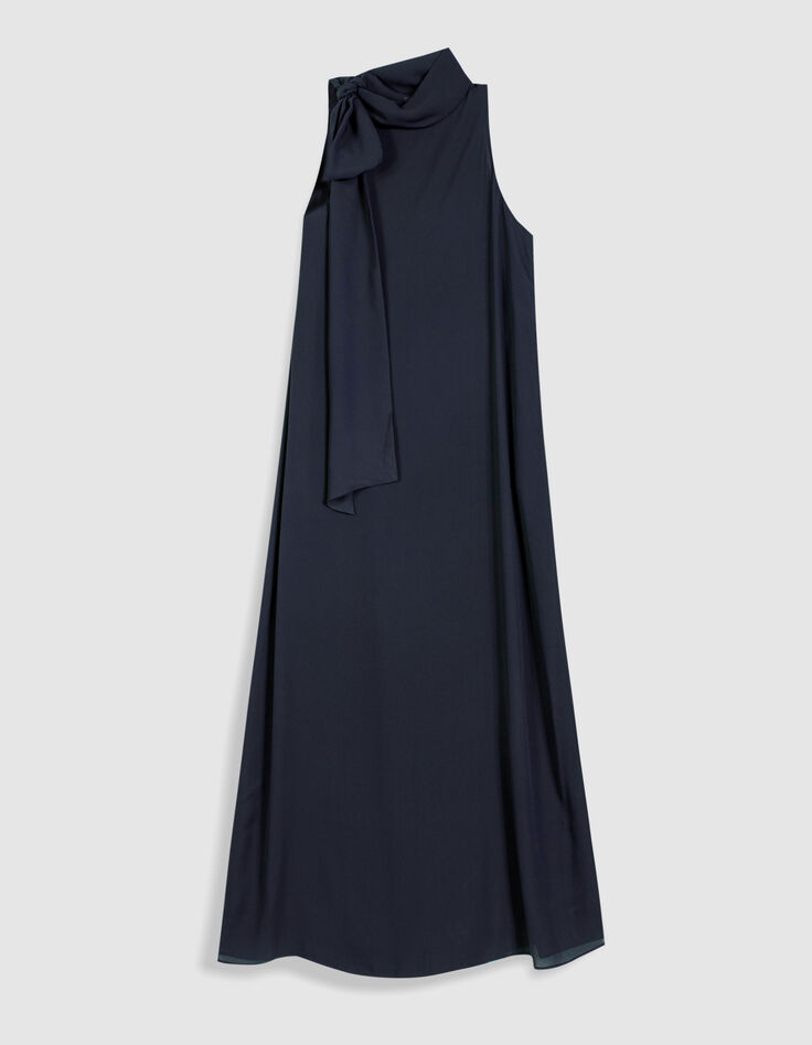 Women's navy long dress with fixed scarf-6