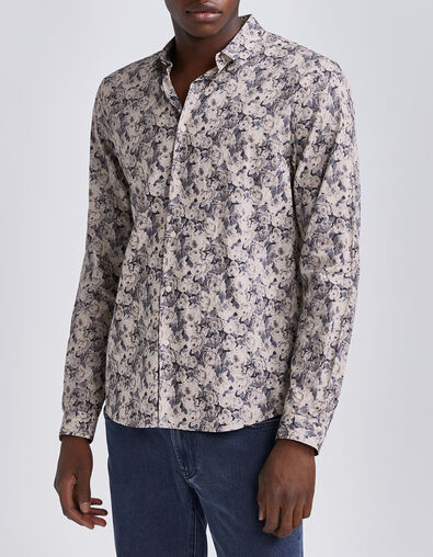 Stahlblaues SLIM-Herrenhemd mit Liberty&reg;-Rosenprint - IKKS