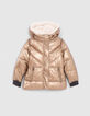 Goldfarbene M&auml;dchensteppjacke mit Futter und F&auml;ustlingen-1