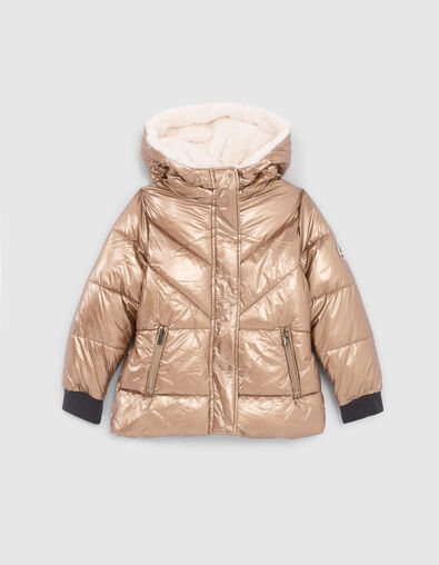 Girls’ gold fur-lined padded jacket, detachable mittens - IKKS