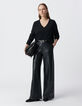 Pantalón rockero negro de pierna ancha para mujer-1