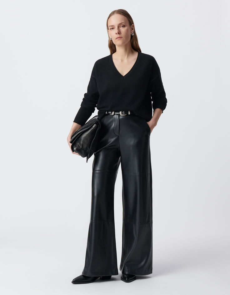 Pantalón rockero negro de pierna ancha para mujer-1