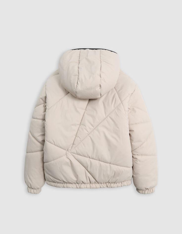 Beige en zwart gewatteerd omkeerbaar donsjack voor jongens-4