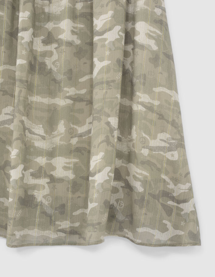 Girls’ khaki camouflage print dress with gold stripes - IKKS