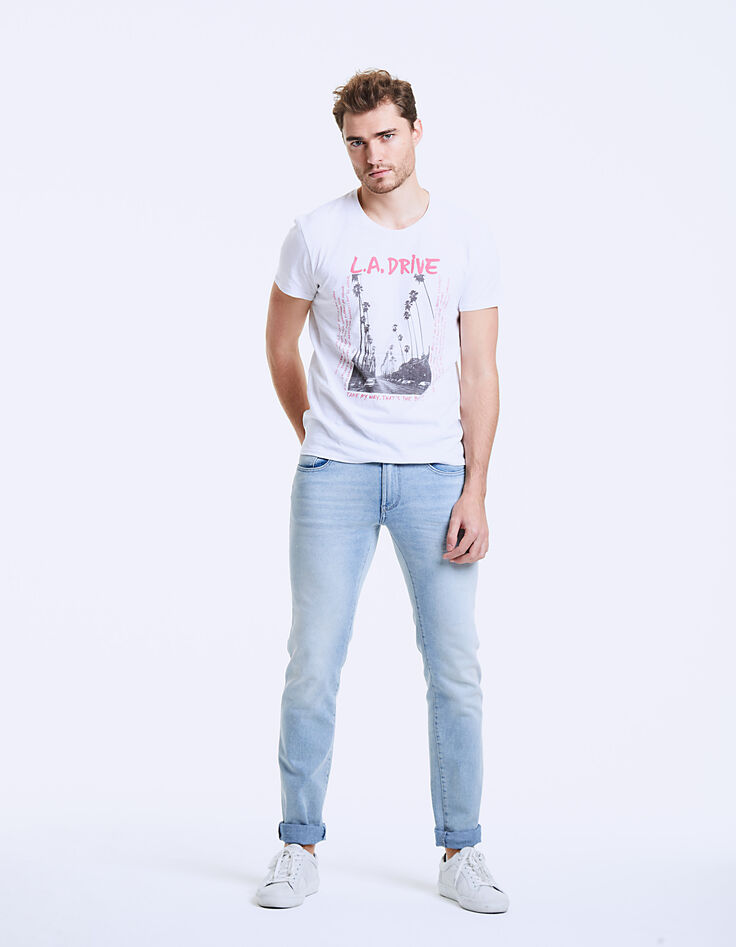 Camiseta blanca con foto palmeras L.A DRIVE Hombre-6