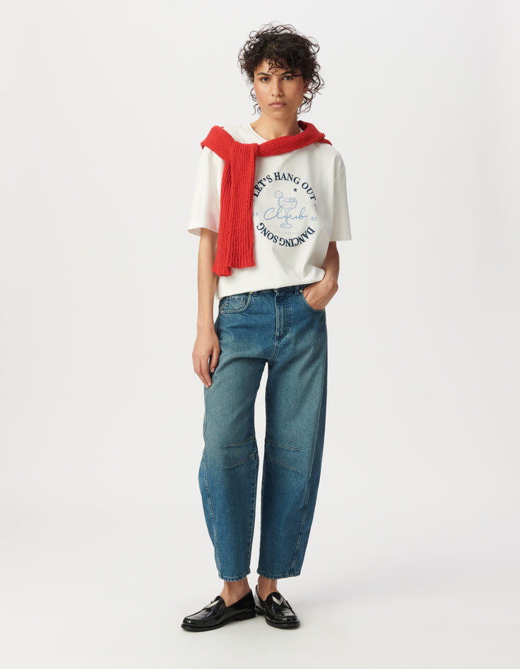 White short-sleeved T-shirt, cocktail slogan-1 White short-sleeved T-shirt, cocktail slogan-1