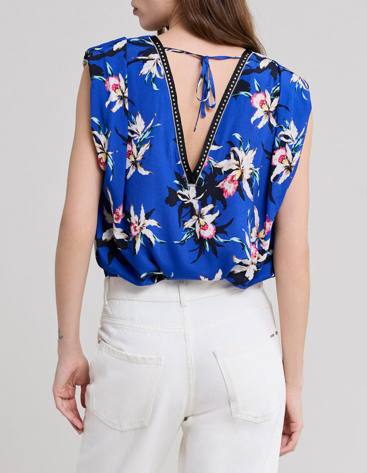 Kobaltblauwe top LENZING™ ECOVERO™ paradijsbloemen Dames-3