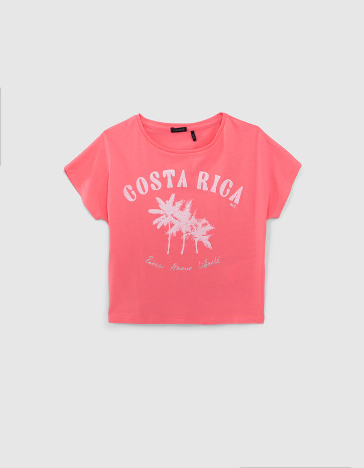 Girls’ 2-in-1 neon-pink T-shirt and white vest top-4