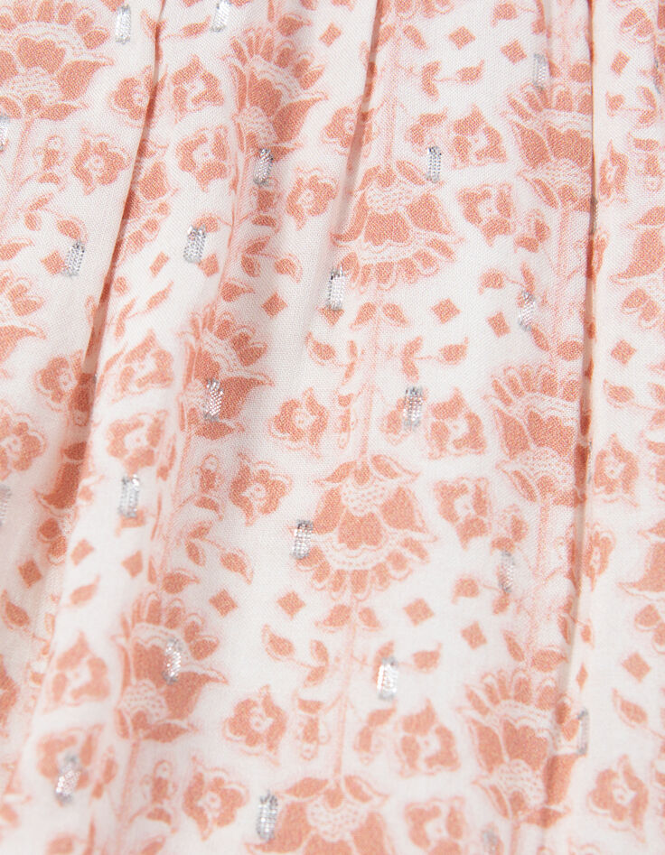 Girls’ ecru blouse, flowery print with silver threads-6