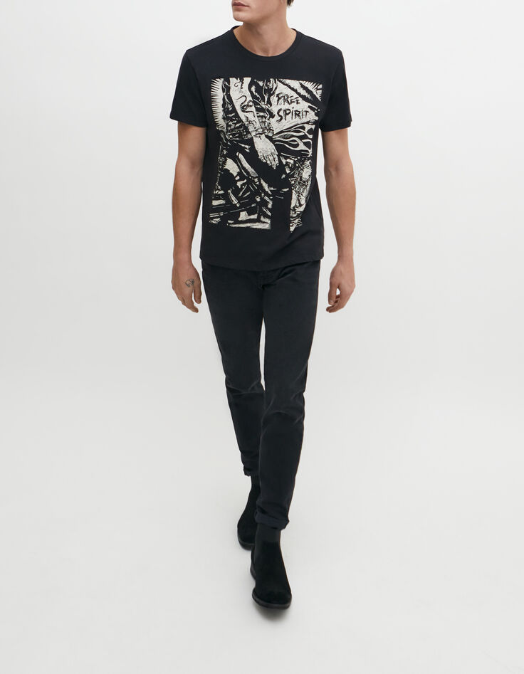 Tee-shirt noir &agrave; visuel tattoos rock Homme-6